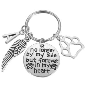 Dog Cat Memorial Keychain Initial Paw Prints Sympathy Keyring for Pet Loss Remembrance Gift for a Grieving Pet Owner