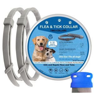 Flea and Tick Collar for Dogs, Prevention, Control, and Treatment of Fleas and Ticks, Safe Natural Ingredient Protection for 12 Months, Waterproof, Repels Mosquitoes, One Size Fits All Dog, 2 Collars