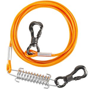 Dog Tie Out Cable, 10FT Dog Chains for Outside with Swivel Hook and Shock Absorbing Spring, Runner Lead for Outdoor and Camping, Training Leash for Small to Medium Pets Up to 120 LBS