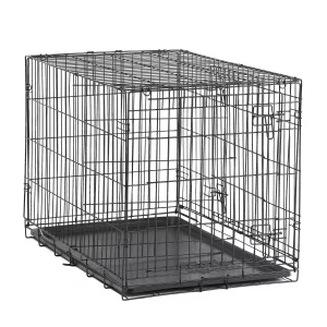 Double-Door Folding Dog Crate with Divider, XX-Large, 48″, Black. FREESHIP
