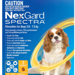 Nexgard Spectra – Flea, Tick and Worming Monthly Chew for 3.6-7.5kg Dog, 6 Pack