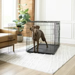 Double-Door Folding Dog Crate with Divider, XX-Large, 48″, Black. FREESHIP