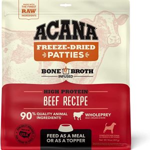 ACANA® Freeze Dried Dog Food & Topper, Grain Free, High Protein, Fresh & Raw Animal Ingredients, Ranch-Raised Beef Recipe, Patties, 14oz