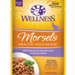 Wellness Grain Free Morsels with Chicken and Chicken Liver Cat Food Pouch,24x3oz