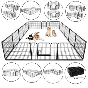 24″ Heavy Duty Metal Dog Cat Exercise Fence Playpen Kennel 16 Panel Safe For Pet