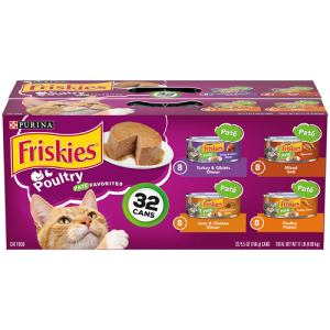 Friskies Poultry Favorites Cat Food Variety Pack, 5.5 oz Cans (32 Pack)