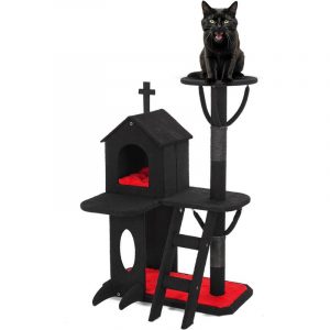 Aesthetic Gothic Cat Tree, 3-Layer Sturdy Black Cat Tower, Spacious Play Area Fits Two Cats, Soft and Cushioned Goth Cat Tower for Halloween