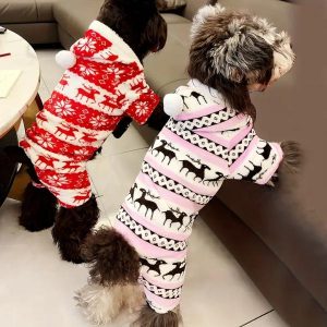 Adorable Pet Reindeer Graphic Hooded Jumpsuit for Small Dogs – Christmas Themed Pajamas