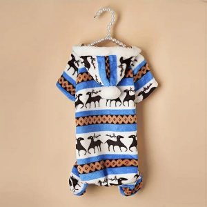 Adorable Pet Reindeer Graphic Hooded Jumpsuit for Small Dogs – Christmas Themed Pajamas